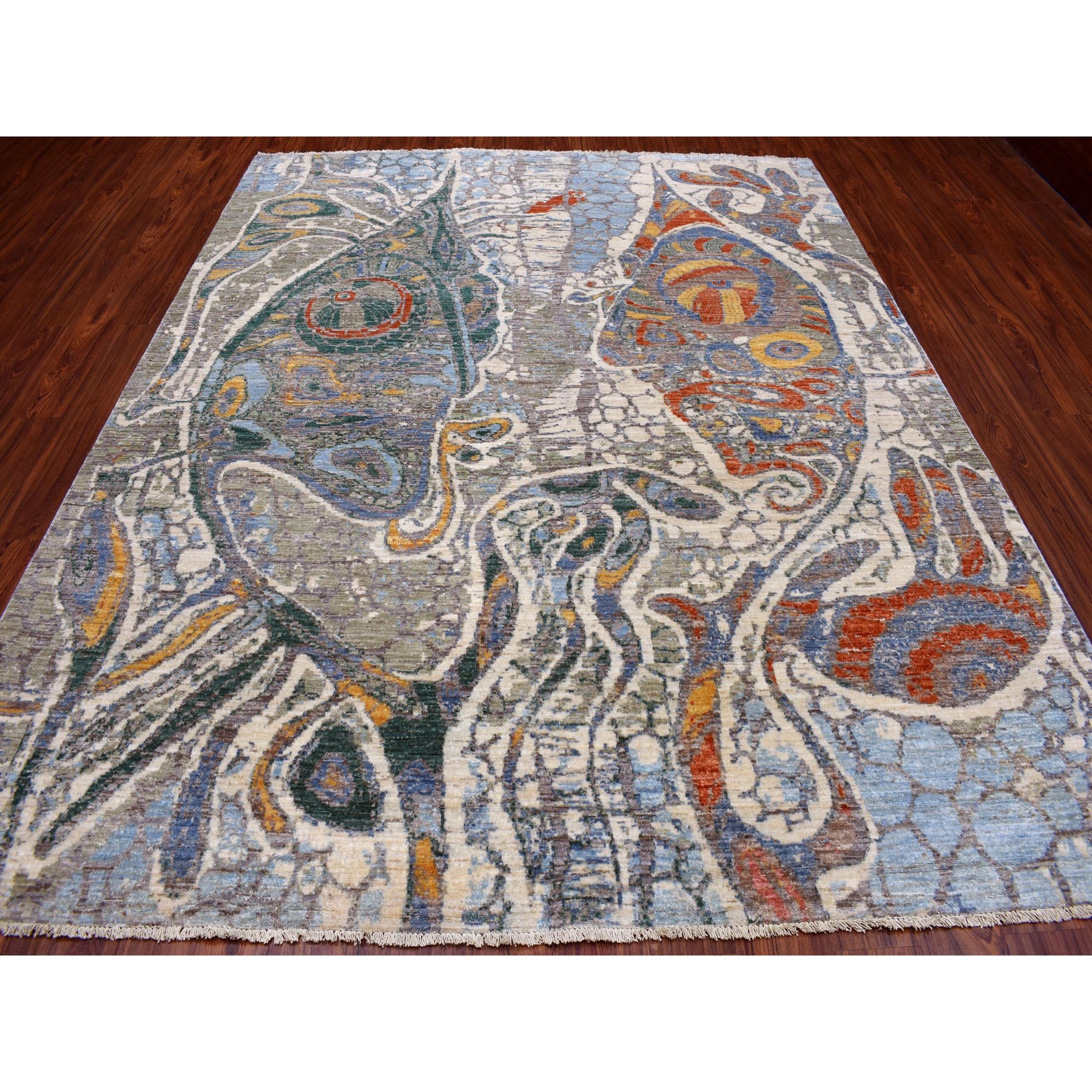 8'x10' Colorful Ethnic Motif Pure Wool Hand Knotted Oriental Rug 54901
